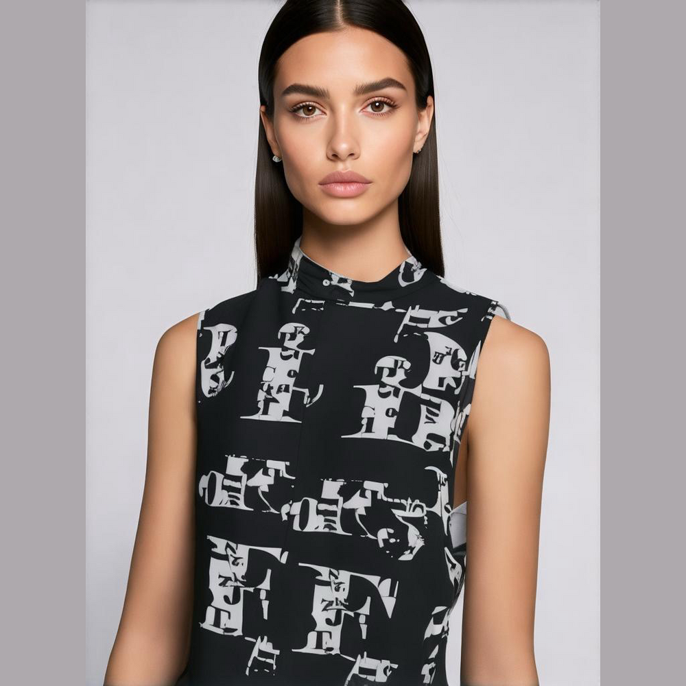 Zenoba Size large black and white sleeveless blouse
